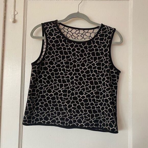 Vintage 90s Black and White Giraffe Print Reversible Sleeveless Sweater Size M - Picture 1 of 7